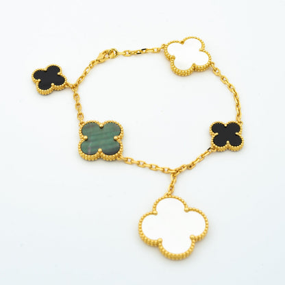 [：Polaidi Jewelry]クローバーブレスレット 5モチーフ オニキス マザーオブパール