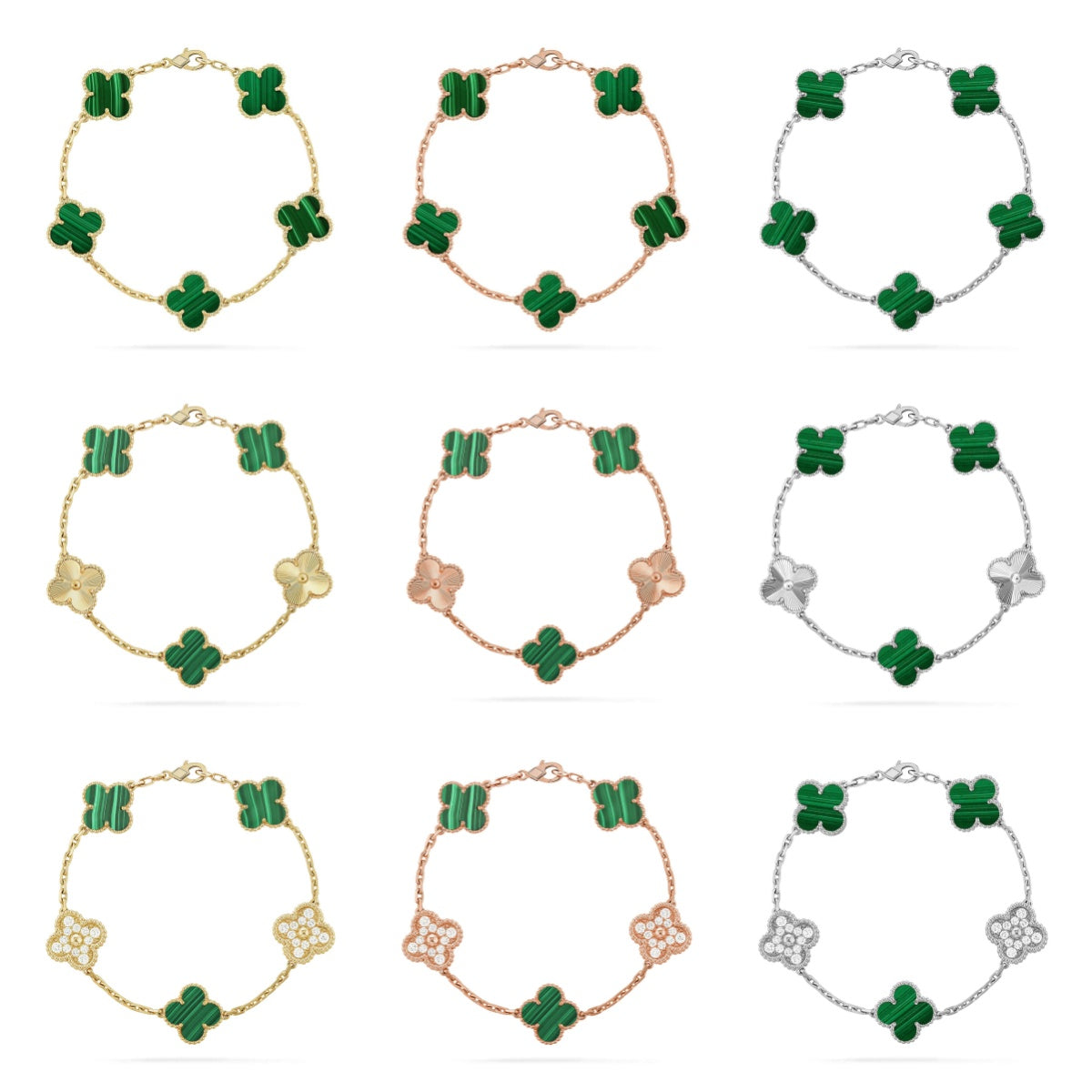 [Polaidi Jewelry] CLOVER 5 MOTIF MALACHITE BRACELET COLLECTION