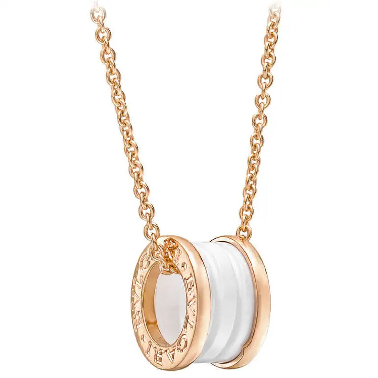 [Polaidi Jewelry]ZERO 1 WHITE CERAMIC PINK GOLD DIAMOND NECKLACE