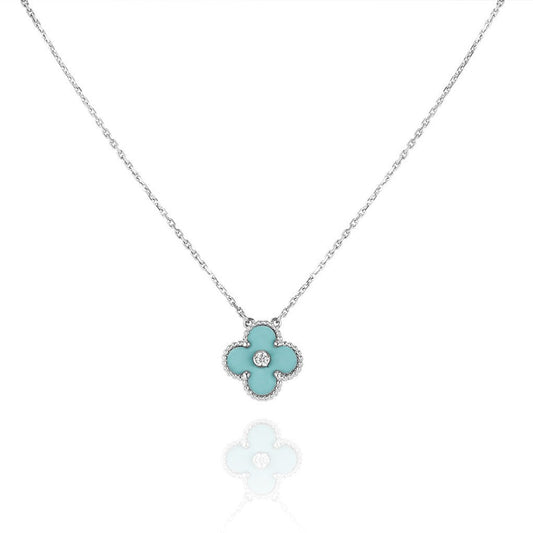 [：Polaidi Jewelry]CLOVER 1 DIAMOND LIGHT BLUE SILVER NECKLACE