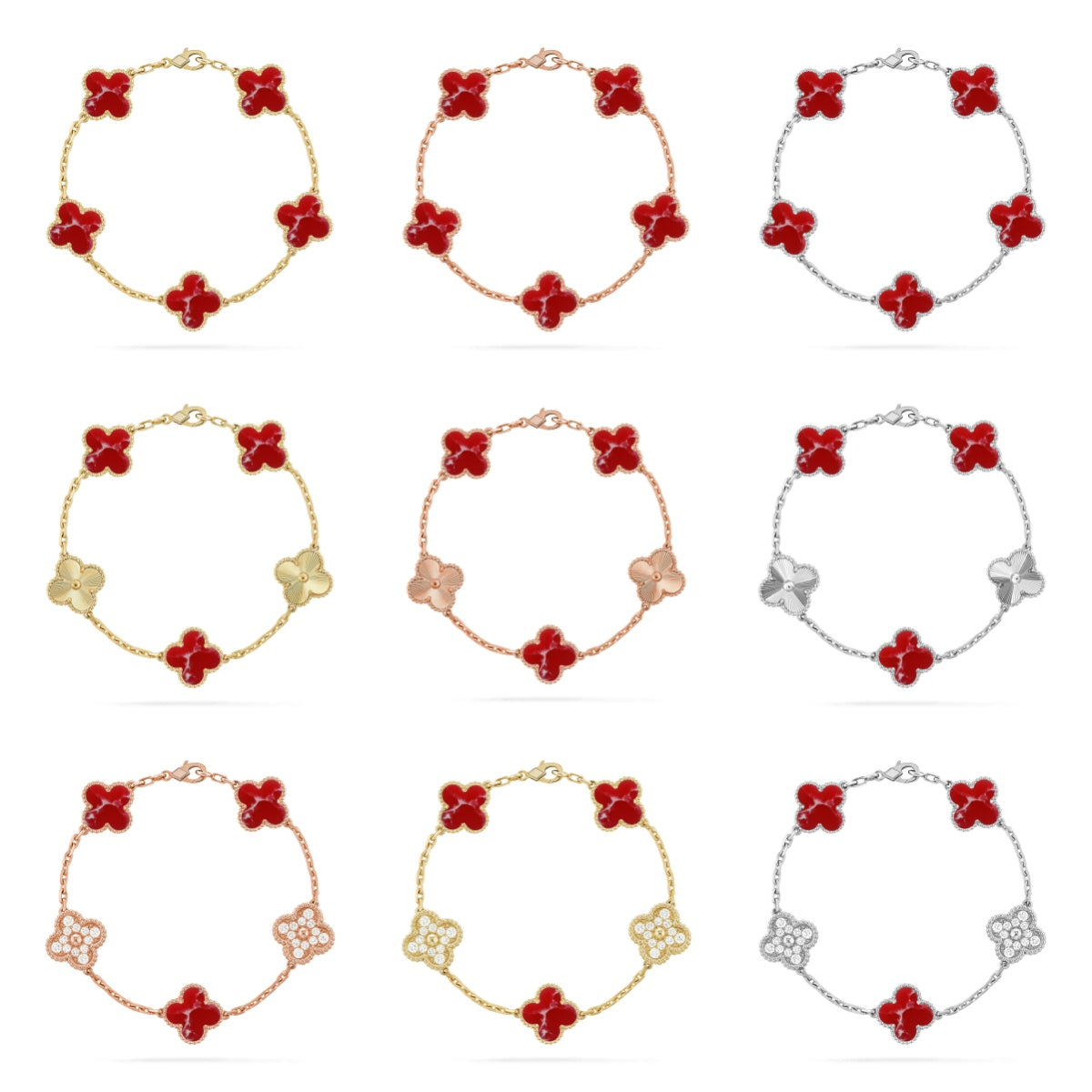 [Polaidi Jewelry] CLOVER 5 MOTIF RED CARNELIAN BRACELET COLLECTION
