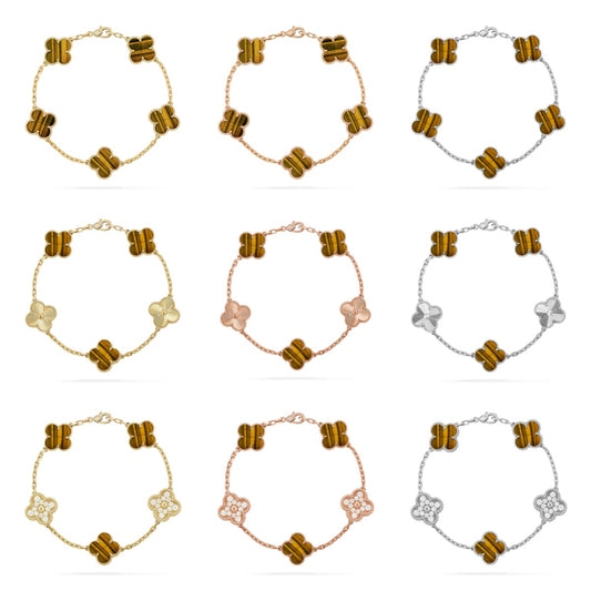 [Polaidi Jewelry] CLOVER 5 MOTIFS TIGER EYE BRACELET COLLECTION