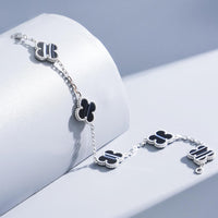 [Polaidi Jewelry ]CLOVER 5 MOTIF VEINED ONYX BRACELET SILVER