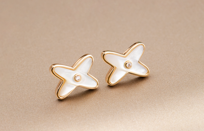 [Polaidi Jewelry]JEUX DE WHITE MOP PINK GOLD DIAMOND EARRINGS