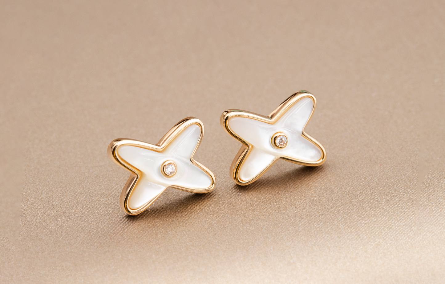 [Polaidi Jewelry]JEUX DE WHITE MOP ROSE GOLD DIAMOND EARRINGS