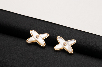 [：Polaidi Jewelry]JEUX DE WHITE MOP ROSE GOLD DIAMOND EARRINGS