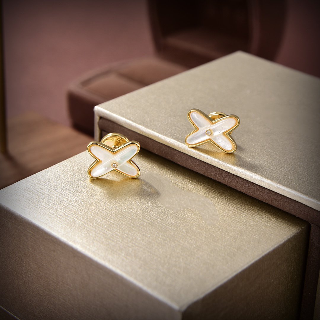 [Polaidi Jewelry]JEUX DE WHITE MOP GOLD DIAMOND EARRINGS
