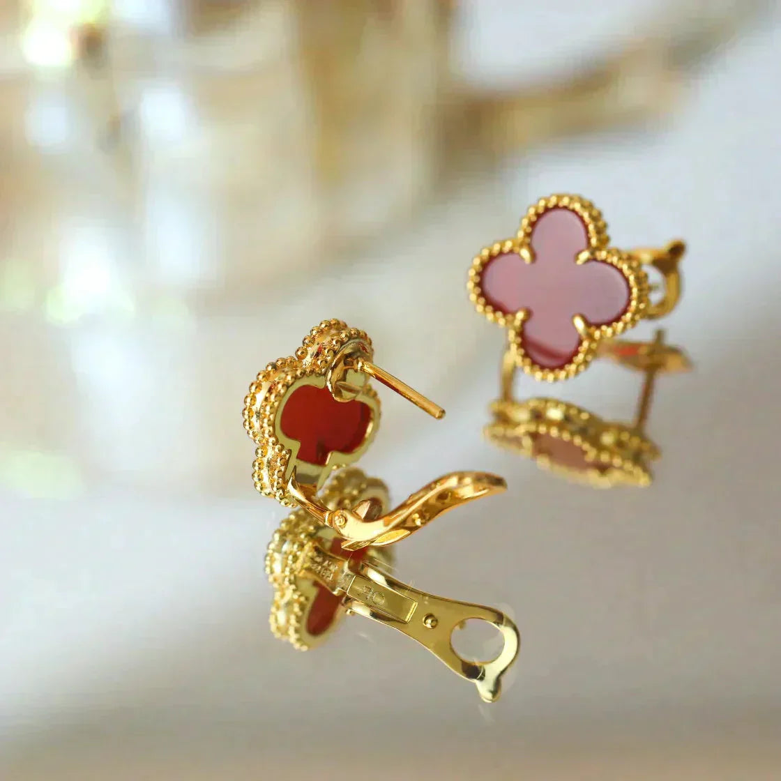 [Polaidi Jewelry]CLOVER MEDIUM 1 MOTIFS CARNELIAN  EARRINGS