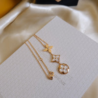 [Polaidi Jewelry ]COLOR BLOSSOM LARIAT NECKLACE PINK GOLD WHITE MOTHER PEARL AND DIAMOND