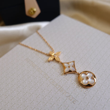 [Polaidi Jewelry]COLOR BLOSSOM LARIAT NECKLACE PINK GOLD WHITE MOTHER PEARL AND DIAMOND