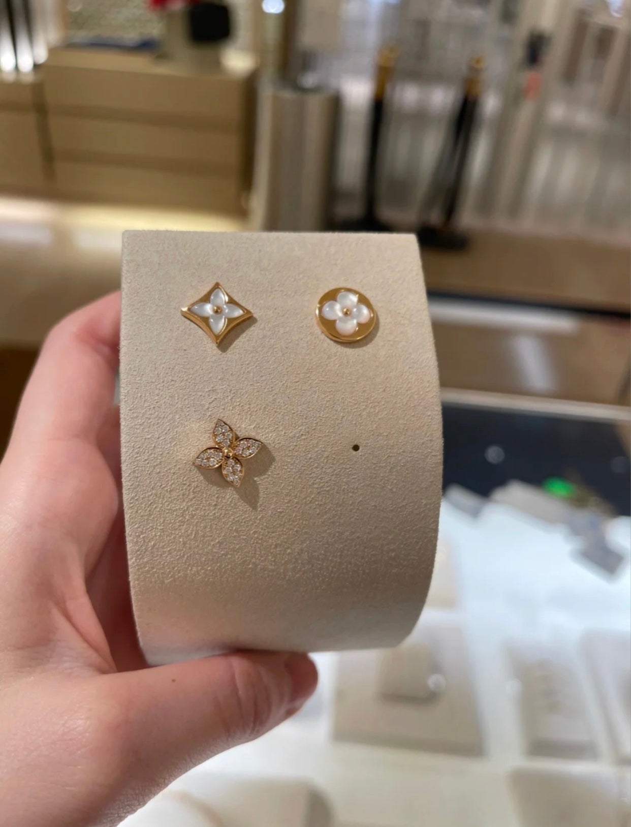 [Polaidi Jewelry]STAR BLOSSOM STUD EARRINGS PINK GOLD DIAMONDS