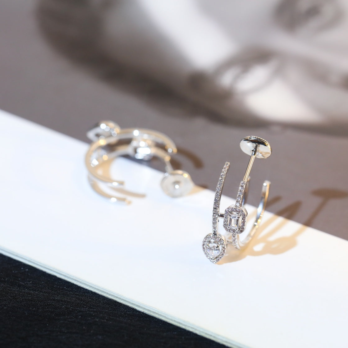 [Polaidi Jewelry]CREOLES MY TWIN 2 RANGS SILVER DIAMOND EARRINGS