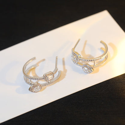 [Polaidi Jewelry]CREOLES MY TWIN 2 RANGS SILVER DIAMOND EARRINGS