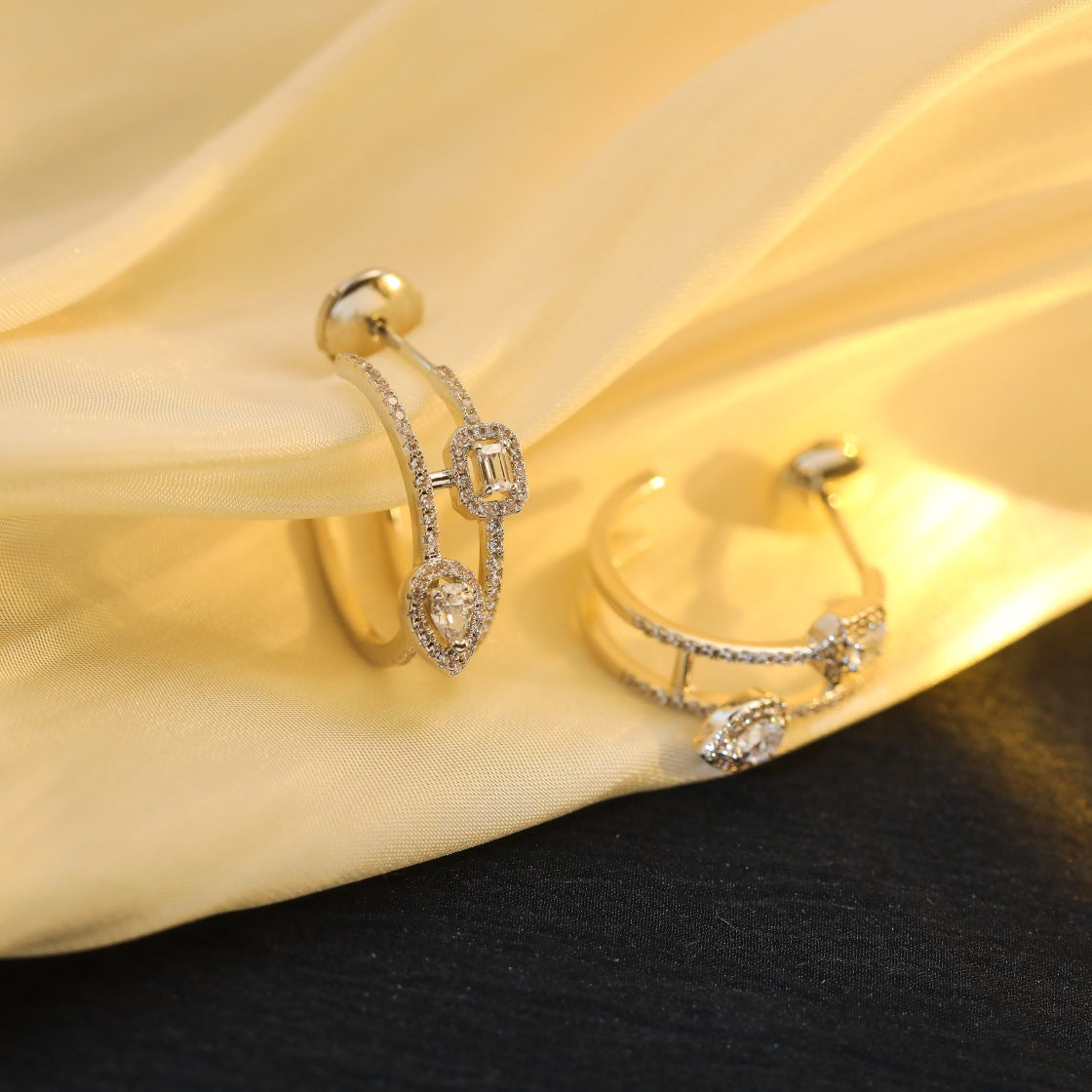 [Polaidi Jewelry]CREOLES MY TWIN 2 RANGS SILVER DIAMOND EARRINGS