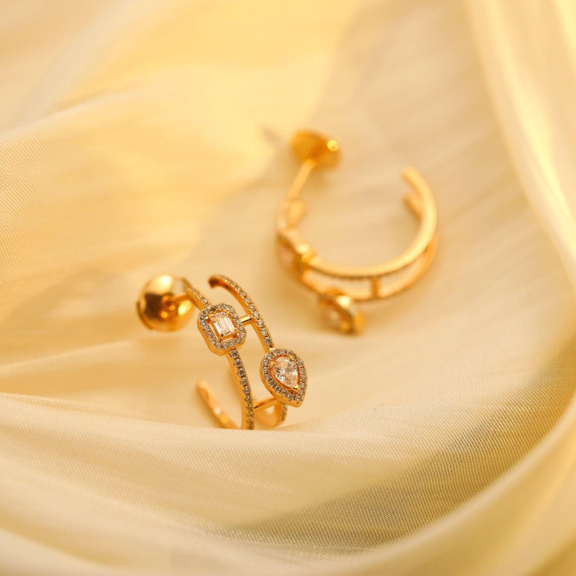 [Polaidi Jewelry]CREOLES MY TWIN 2 RANGS SILVER DIAMOND EARRINGS