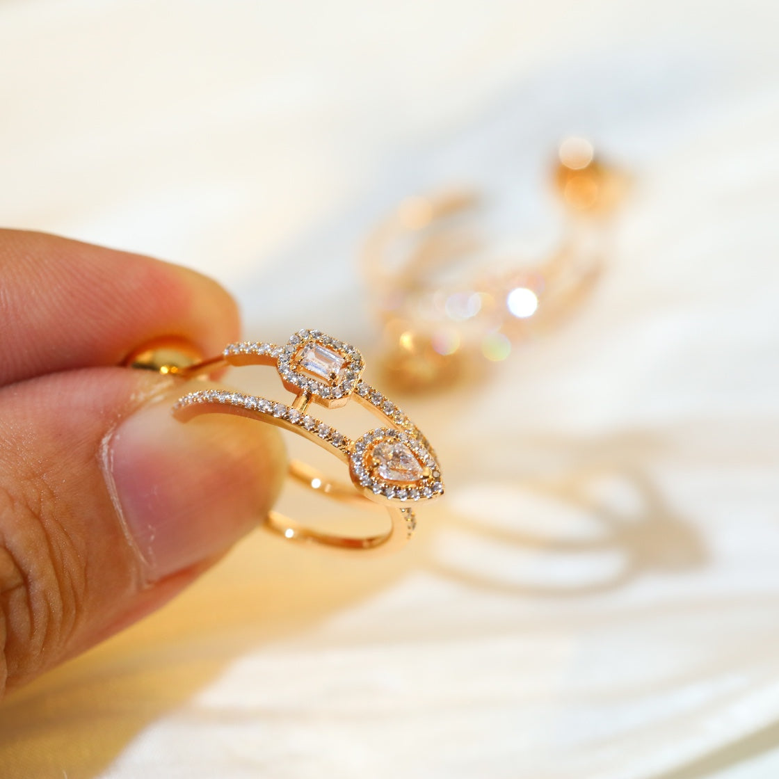 [Polaidi Jewelry]CREOLES MY TWIN 2 RANGS SILVER DIAMOND EARRINGS