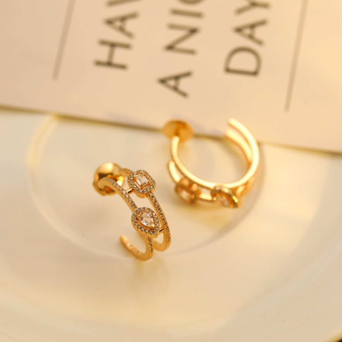 [Polaidi Jewelry]CREOLES MY TWIN 2 RANGS SILVER DIAMOND EARRINGS