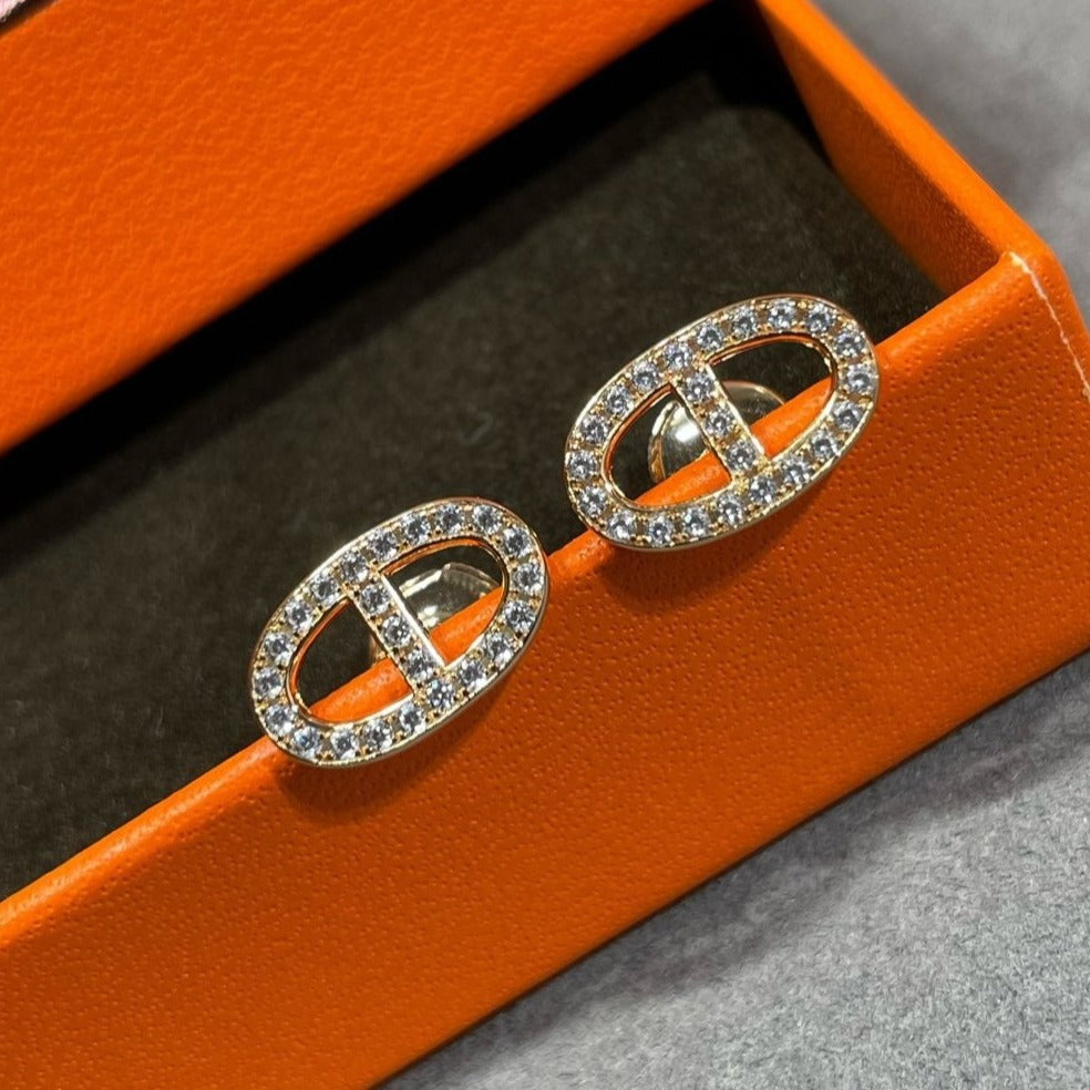 [Polaidi Jewelry]HM FULL DIAMOND PIG NOSE STUD EARRINGS