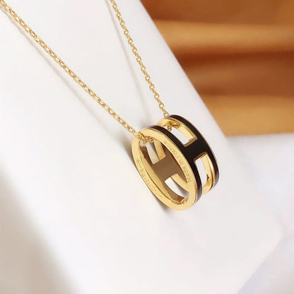 [Polaidi Jewelry]HM CLIC BLACK ENAMEL GOLD NECKLACE