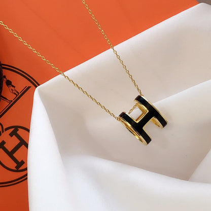 [：Polaidi Jewelry]HM CLIC BLACK ENAMEL GOLD NECKLACE