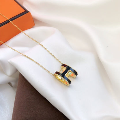 [Polaidi Jewelry]HM CLIC BLACK ENAMEL GOLD NECKLACE