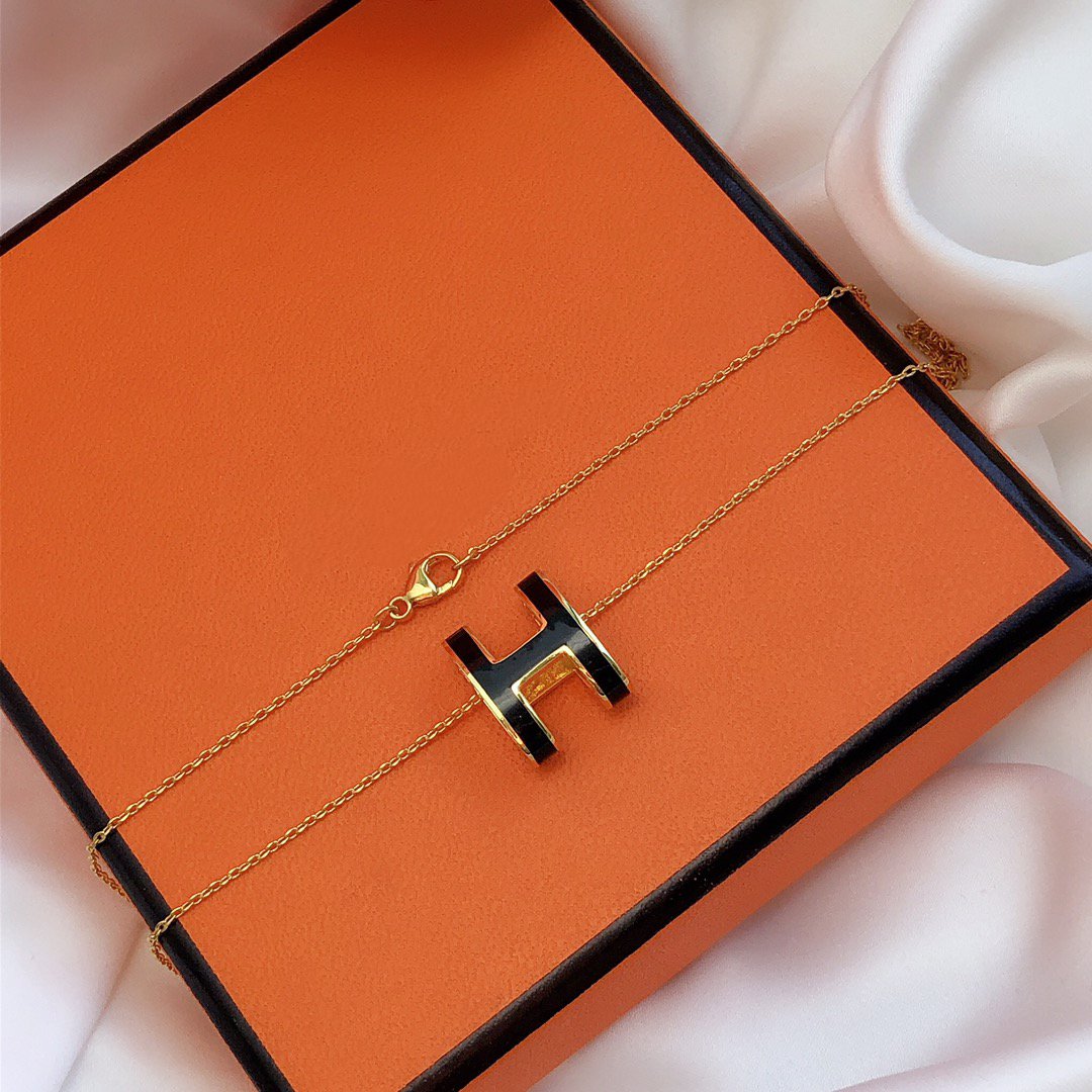 [：Polaidi Jewelry]HM CLIC BLACK ENAMEL GOLD NECKLACE