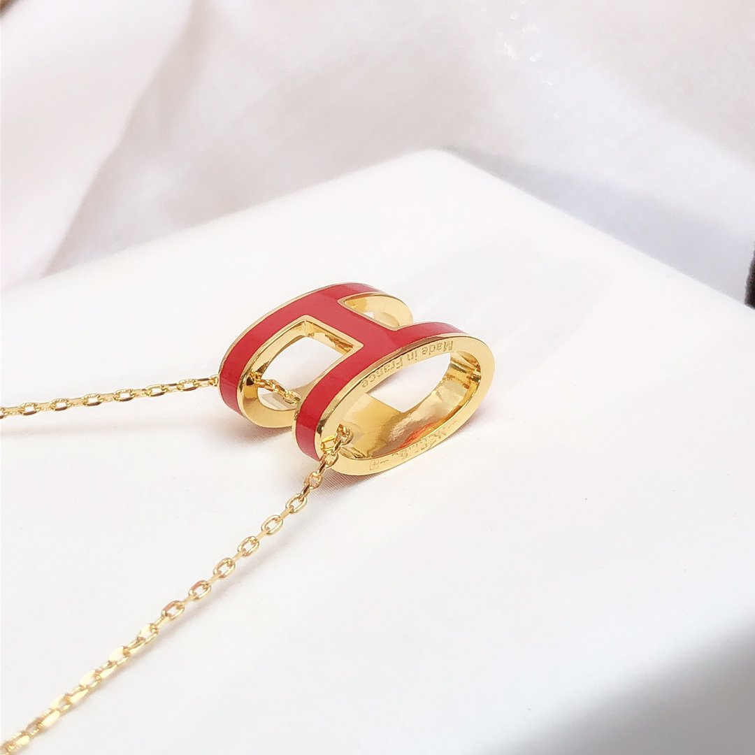 [Polaidi Jewelry]HM CLIC RED ENAMEL GOLD NECKLACE
