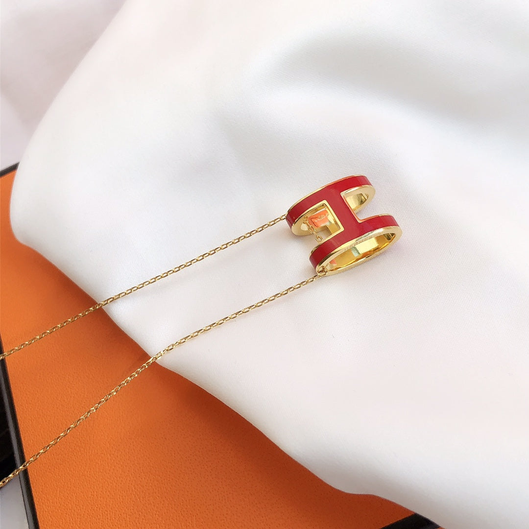 [Polaidi Jewelry]HM CLIC RED ENAMEL GOLD NECKLACE