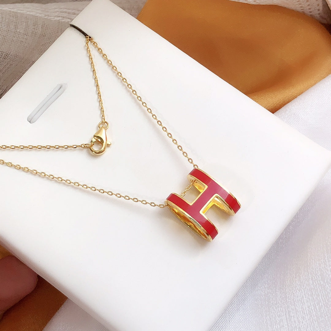 [Polaidi Jewelry]HM CLIC RED ENAMEL GOLD NECKLACE