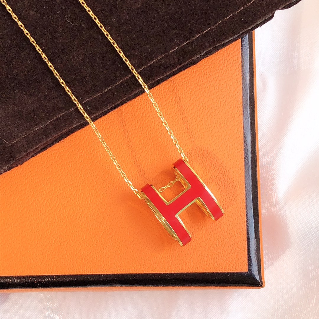 [Polaidi Jewelry]HM CLIC RED ENAMEL GOLD NECKLACE