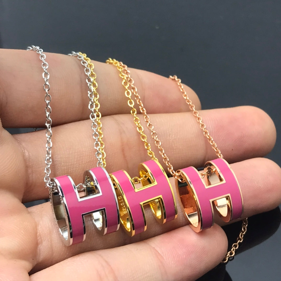 [Polaidi Jewelry]H NECKLACE PINK