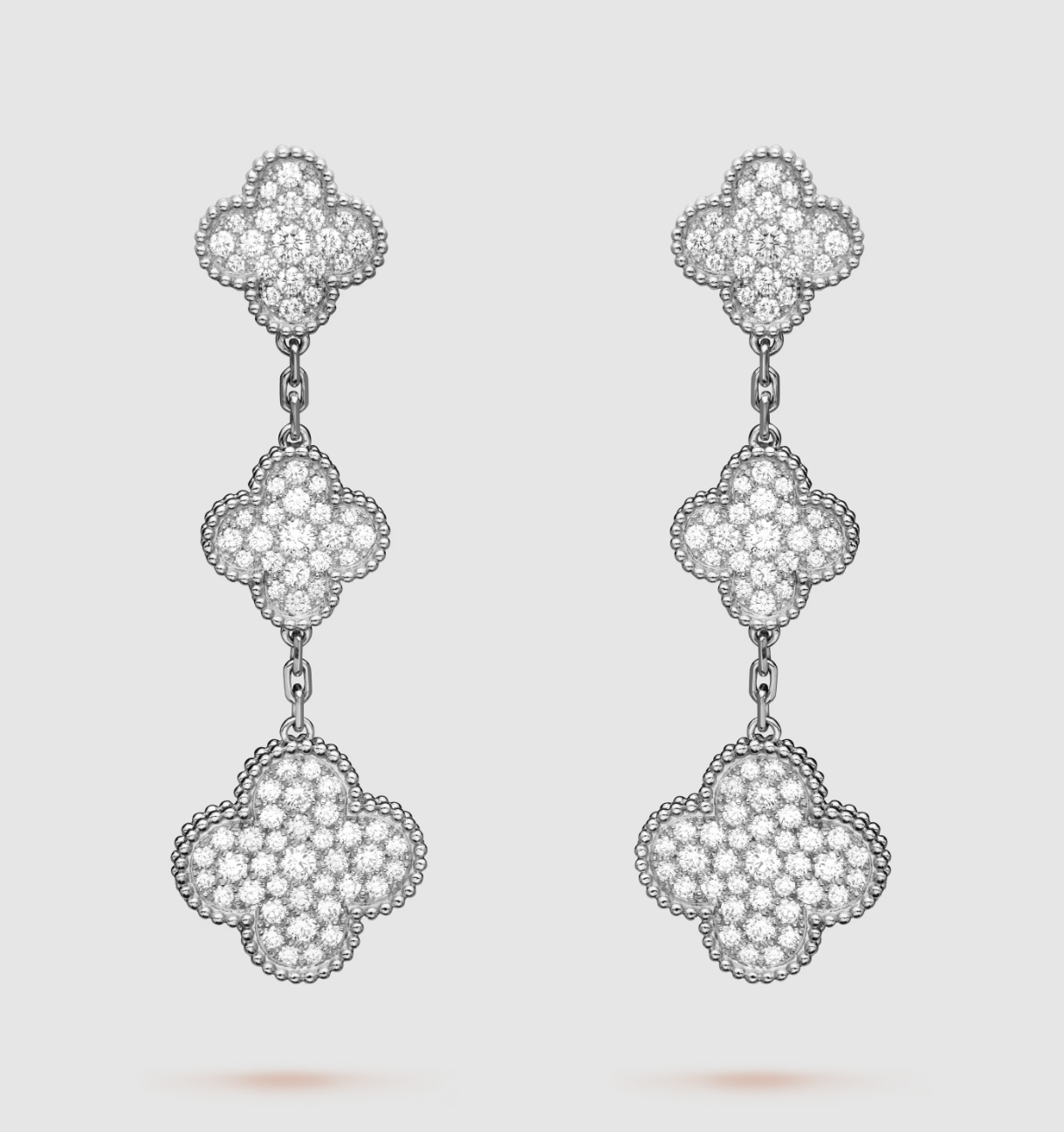 [Polaidi Jewelry]CLOVER 3 MOTIF DIAMOND SILVER DROP EARRINGS