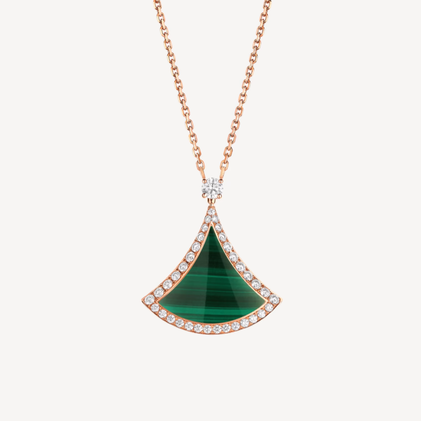 [Polaidi Jewelry]DREAM MALACHITE DIAMOND PAVED PINK GOLD NECKLACE