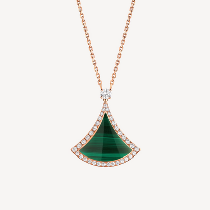 [Polaidi Jewelry]DREAM MALACHITE DIAMOND PAVED PINK GOLD NECKLACE
