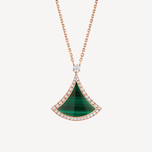 [Polaidi Jewelry]DREAM MALACHITE DIAMOND PAVED PINK GOLD NECKLACE