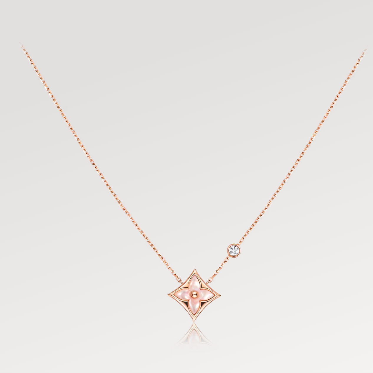 [Polaidi Jewelry]STAR PINK MOP 1 DIAMOND PINK GOLD NECKLACE