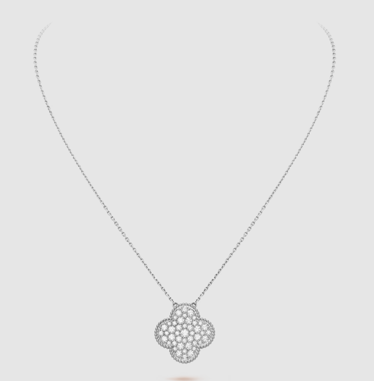 [：Polaidi Jewelry]CLOVER 25MM LARGE PENDANT DIAMOND PAVED SILVER NECKLACE