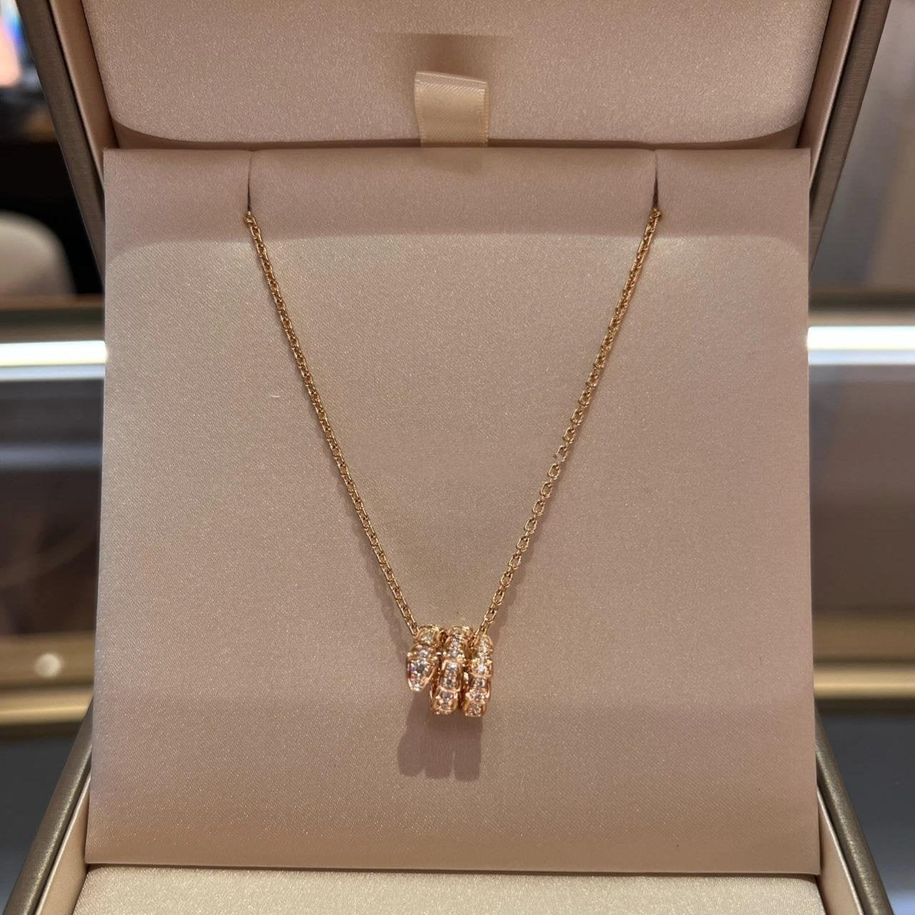 [Polaidi Jewelry]SERPENTI PINK GOLD NECKLACE DOUBLE RING DIAMOND