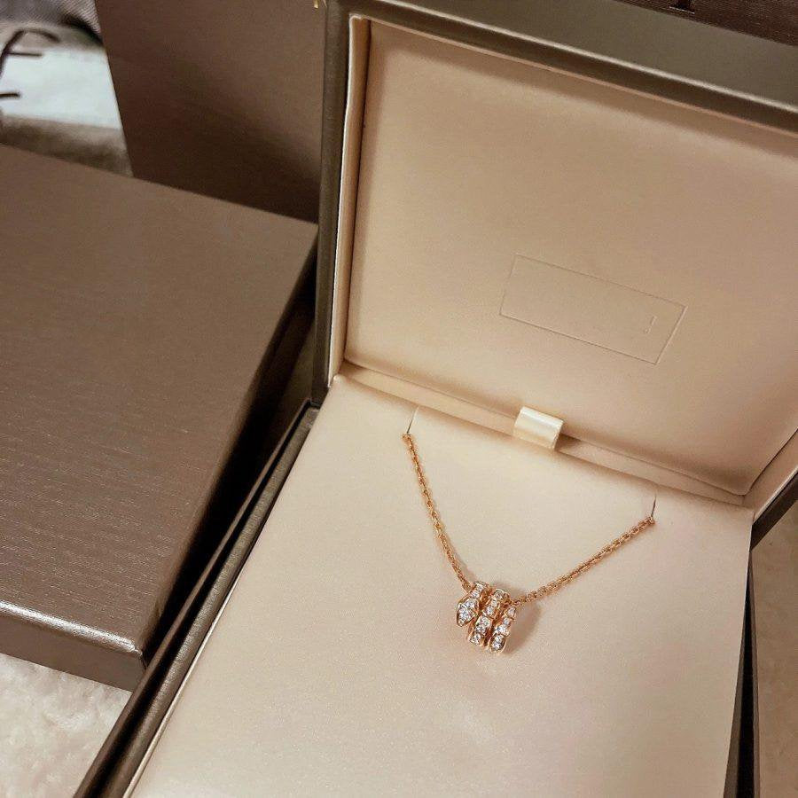 [Polaidi Jewelry]SERPENTI PINK GOLD NECKLACE DOUBLE RING DIAMOND