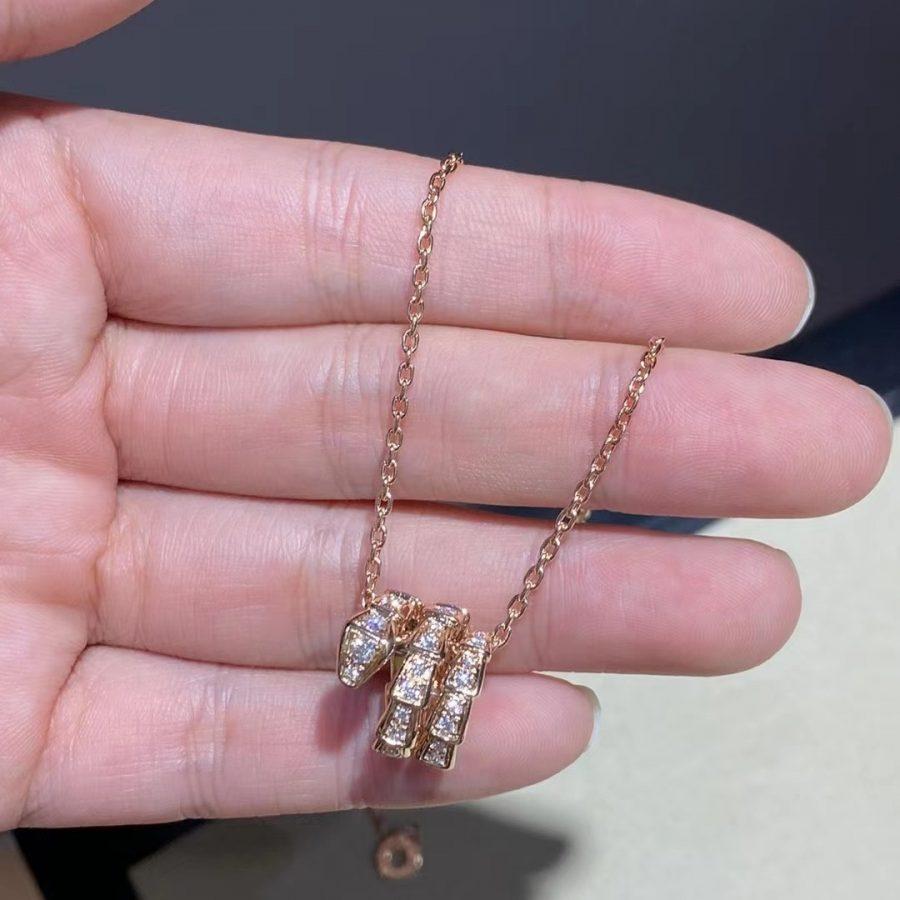[Polaidi Jewelry]SERPENTI PINK GOLD NECKLACE DOUBLE RING DIAMOND