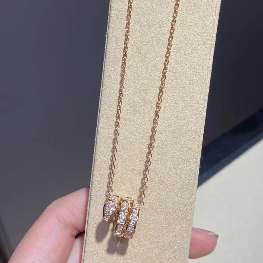[Polaidi Jewelry]SERPENTI PINK GOLD NECKLACE DOUBLE RING DIAMOND