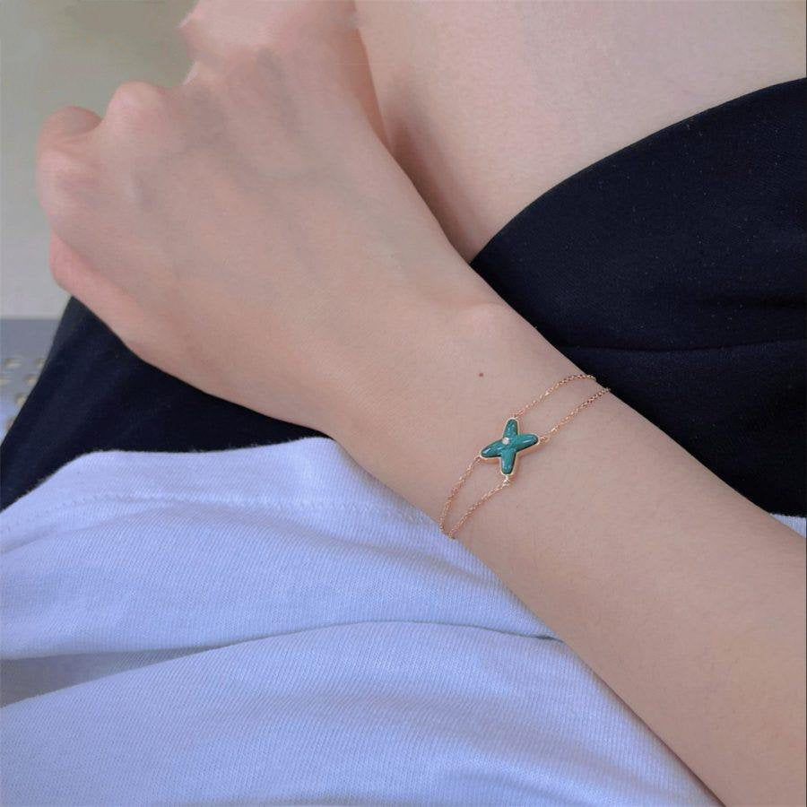 [：Polaidi Jewelry]JEUX ブレスレット マラカイト ピンクゴールド 1ダイヤモンド