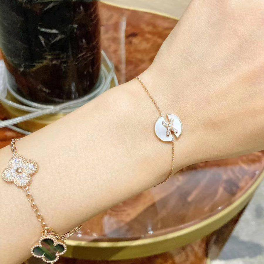[：ポライディジュエリー]マザーオブパール ピンクゴールド ダイヤモンドブレスレットセット