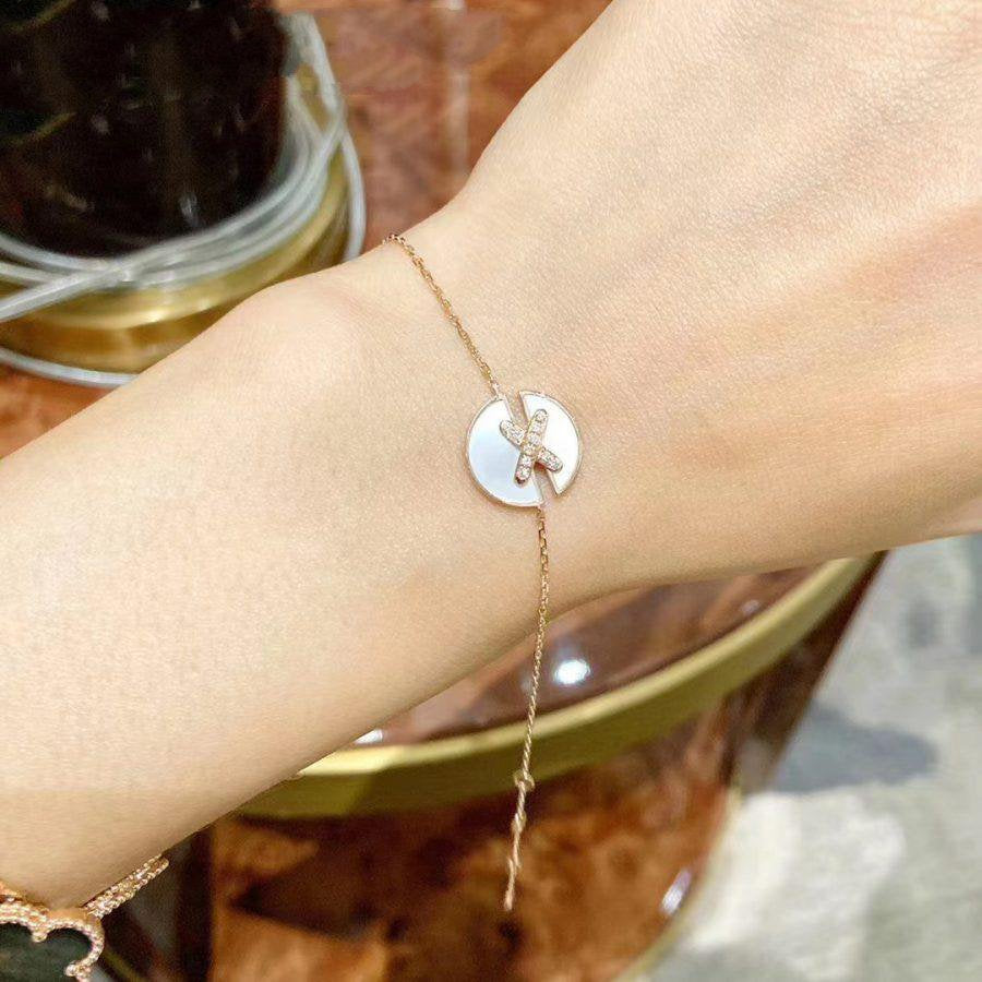[：ポライディジュエリー]マザーオブパール ピンクゴールド ダイヤモンドブレスレットセット