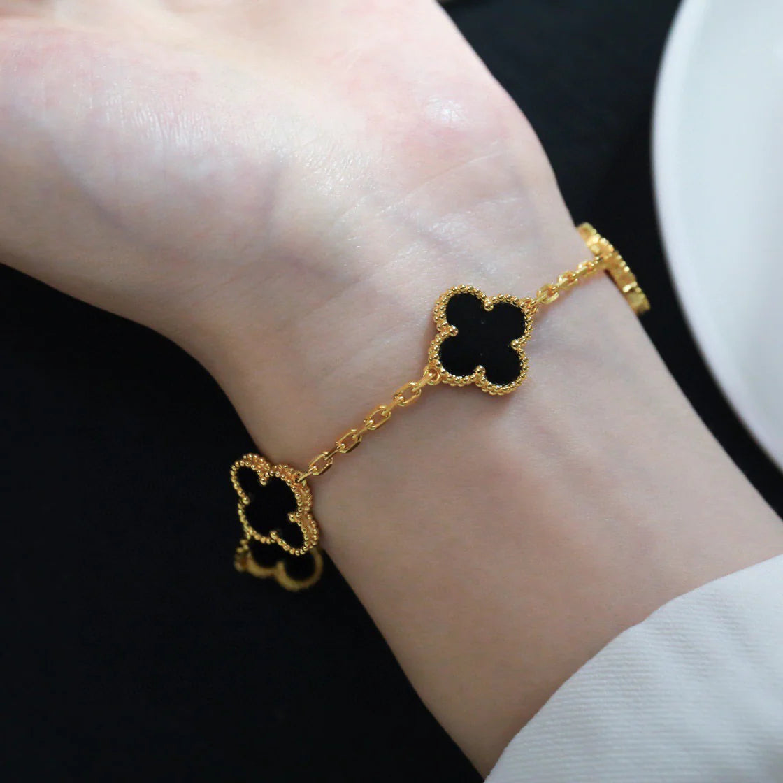[：Polaidi Jewelry]CLOVER  5 MOTIFS BLACK ONYX BRACELET
