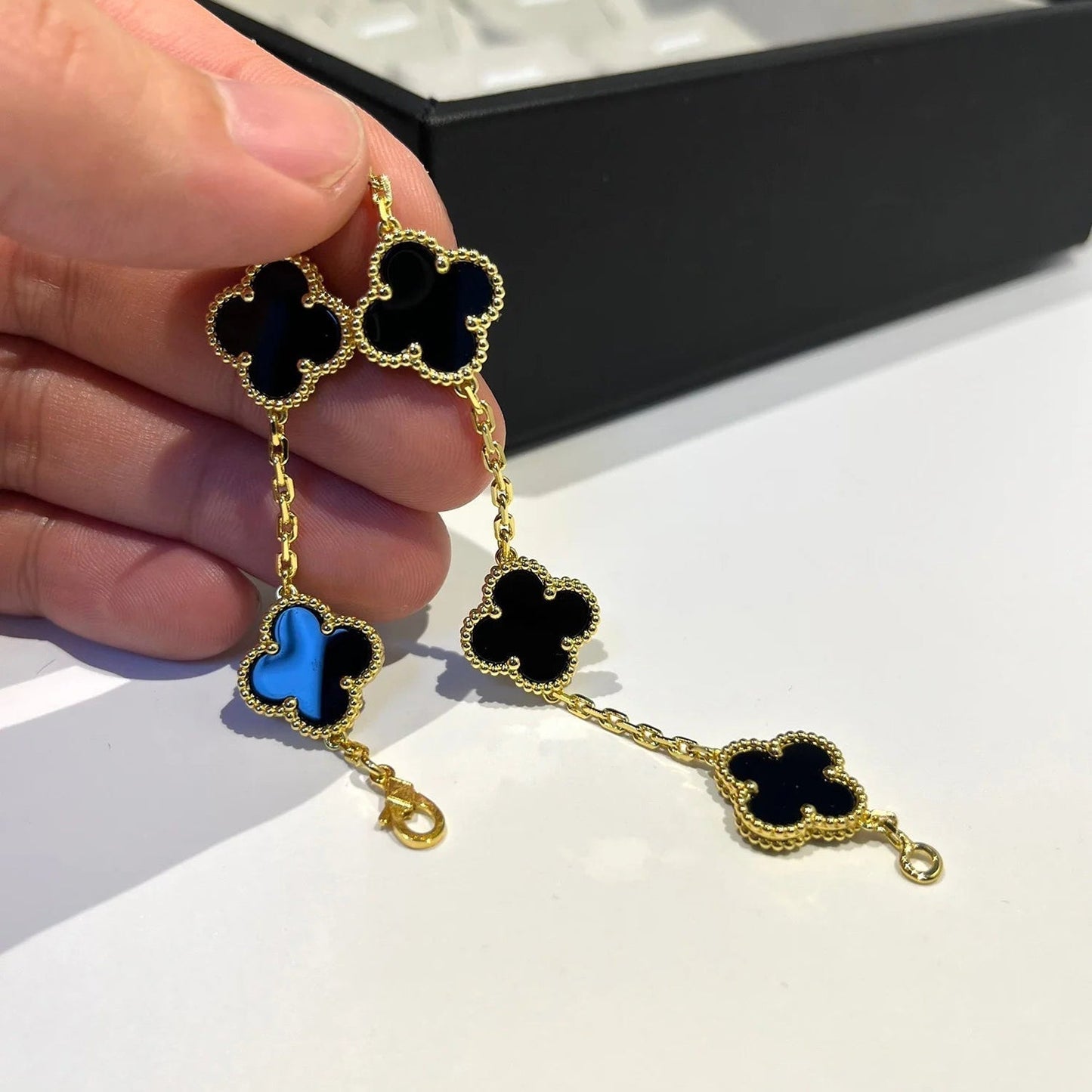 [：Polaidi Jewelry]CLOVER  5 MOTIFS BLACK ONYX BRACELET