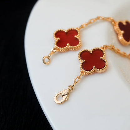 [：Polaidi Jewelry]CLOVER 5 MOTIFS RED AGATE  BRACELET
