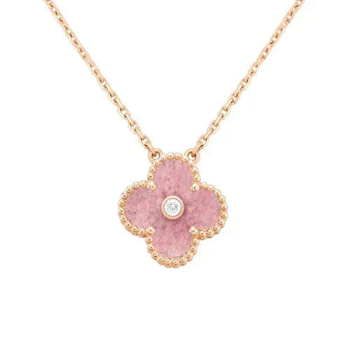 [：Polaidi Jewelry]CLOVER 15MM DIAMOND RHODONITE NECKLACE