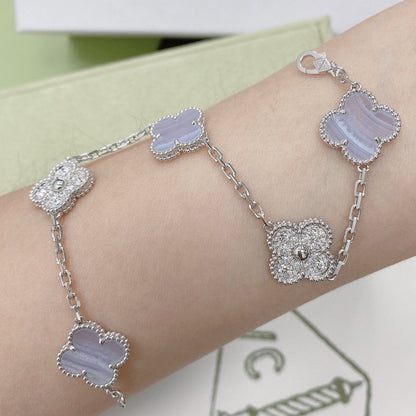 [：Polaidi Jewelry]CLOVER  5 MOTIF DIAMOND PURPLE CHALCEDONY BRACELET SILVER