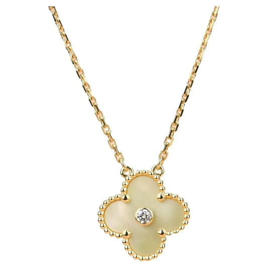 [：Polaidi Jewelry]CLOVER 15MM DIAMOND GOLD MOTHER OF PEARL NECKLACE